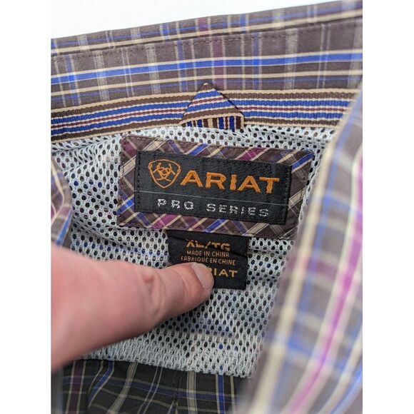 Ariat Pro Series Men's Brown Plaid Checked Button Down Long Sleeve Shirt, XL - Picture 11 of 11